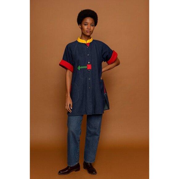 preppy artsy nautical denim colorful M - Picture 3 of 10